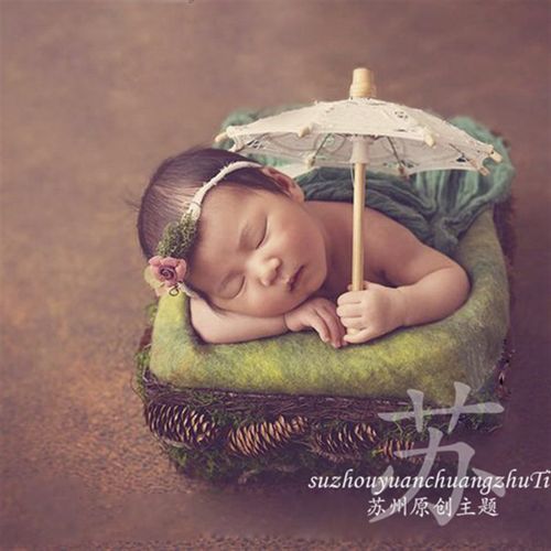 速发新生儿满月宝宝复古白色公创具丝太伞儿童摄影道蕾主意影楼拍