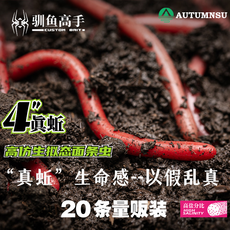 驯鱼高手26新款真蚯面条虫仿生蚯蚓软饵鲈鱼面包虫缓沉蚯蚓面条虫