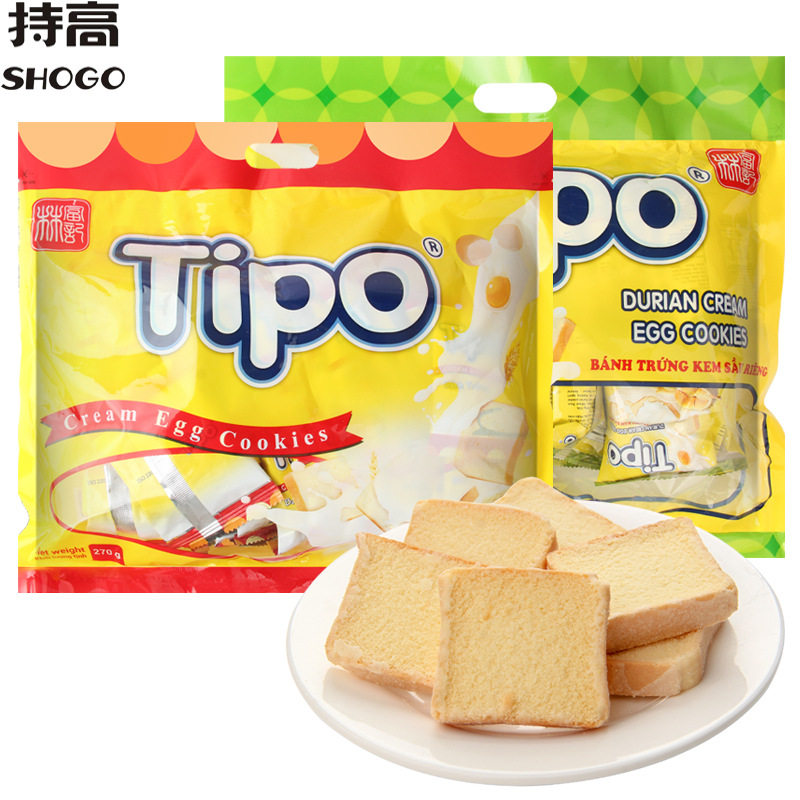 越南进口 tipo面包干270g 原味榴莲味鸡蛋牛奶面包片饼干休闲零食