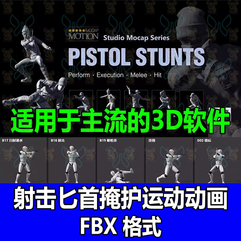 iClone高度真实军事警察手枪射击匕首运动掩护3D动作动画捕捉fbx