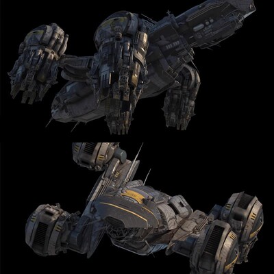 3dmax UE4普罗米修斯科幻飞船宇宙飞船3D模型含8K贴图带骨骼绑定