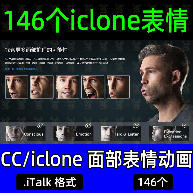 CC4 iclone8真实面部表情动画男女人物面部动画愤怒说听观看思考