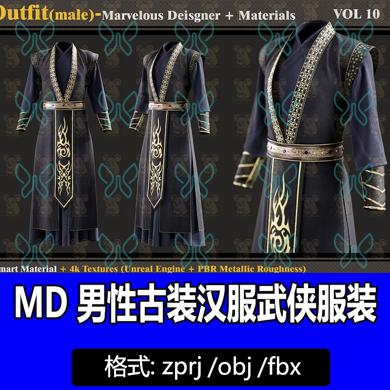 MD服装Clo3D模型国风男性锦衣卫古装汉服魏晋仙侠客服饰文件素材