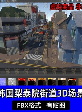 unity现代韩国梨泰院街道商铺建筑3D场景模型FBX格式c4d 3dmax