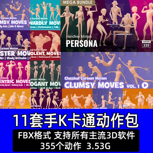iClone手K动画笨拙卡通人物傲慢嘲笑愤怒优雅动作合集动作终极包