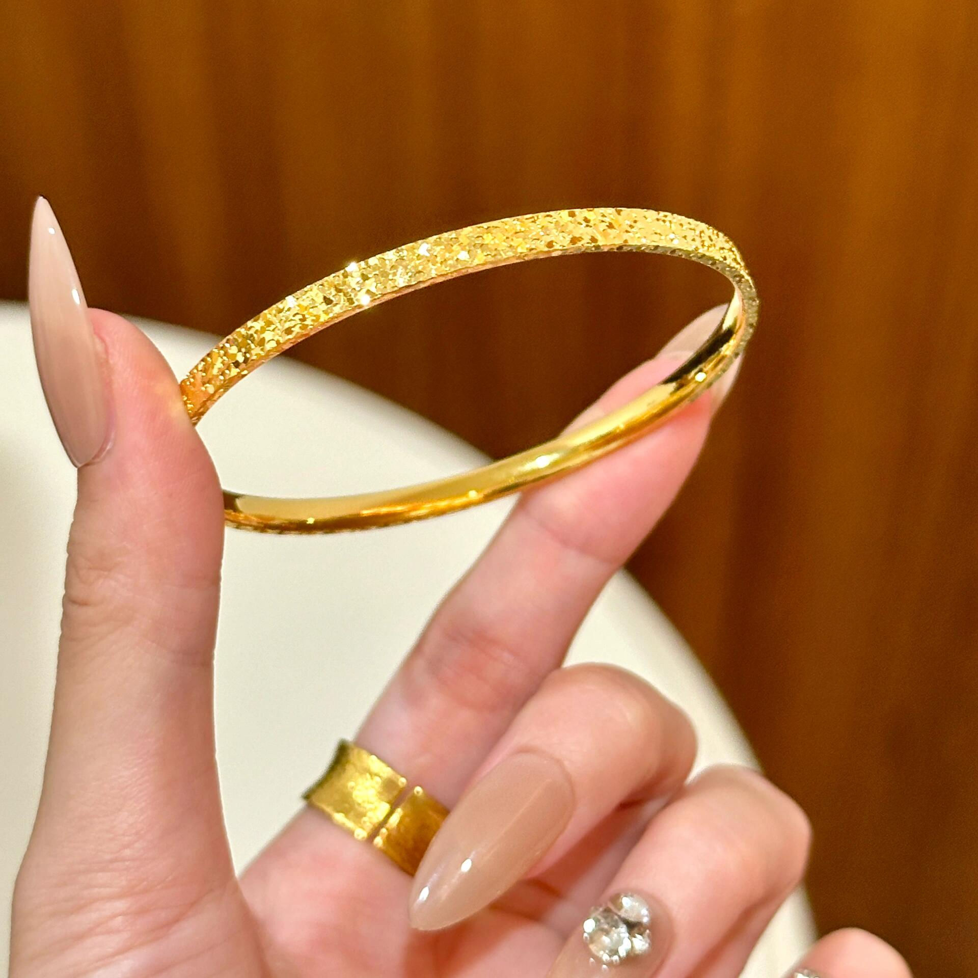 古法传承碎碎冰手镯女款黄金包银实心镯子时尚爆闪节日礼物送女友