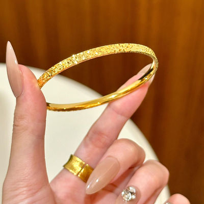 古法传承碎碎冰手镯女款黄金包银实心镯子时尚爆闪节日礼物送女友