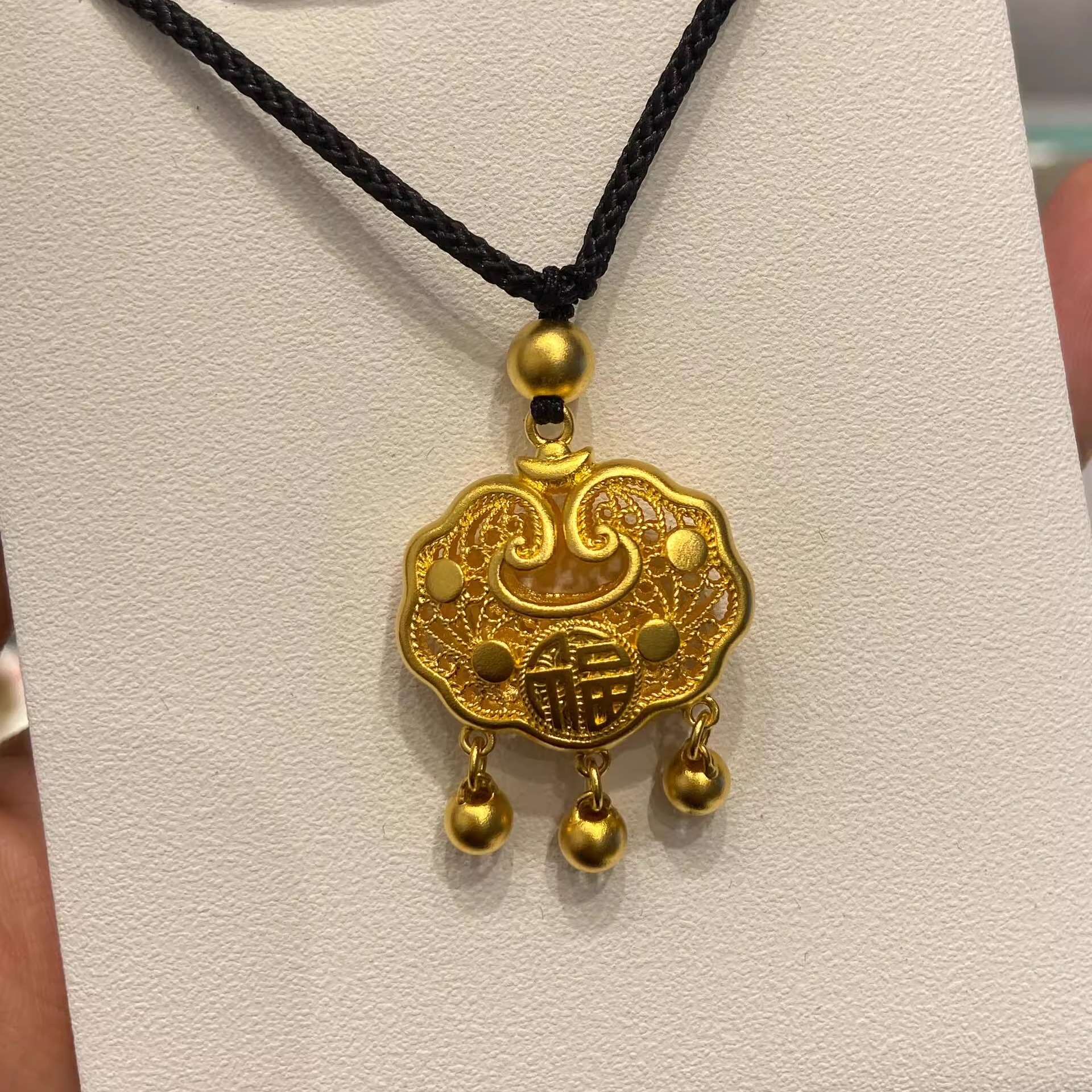 999足金包银如意锁吊坠黄金包银福字铃铛长命锁宝宝挂坠平安项链