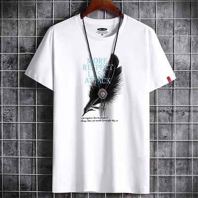 网红Daily Comfortable Handsome Feather Graphic Casual Summer