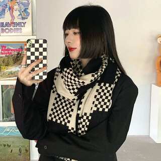 网红Plaid Scarf female winter net red ins versatile student