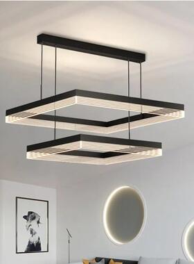 线条现代极简主义条纹吊灯黑色方框Led吊灯用于客厅Led可调光吊灯