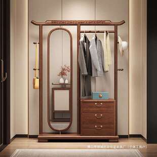 新中式挂衣架穿衣镜一体落地卧室客厅实木旋转全身镜衣帽架多功能