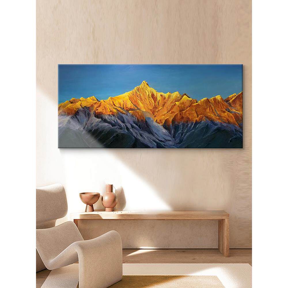 日照金山写实风景手绘油画日出山景装饰画客厅挂画横幅风景肌理画