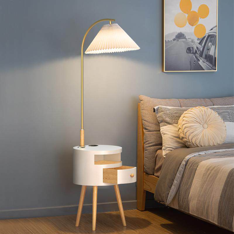 茶几落地灯客厅沙发旁儿童卧室床头柜灯一体边几带置物架立式台灯