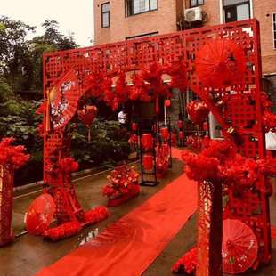 中式婚庆道具铁艺中华门大拱门农村户外婚礼舞台装饰屏风路引摆件