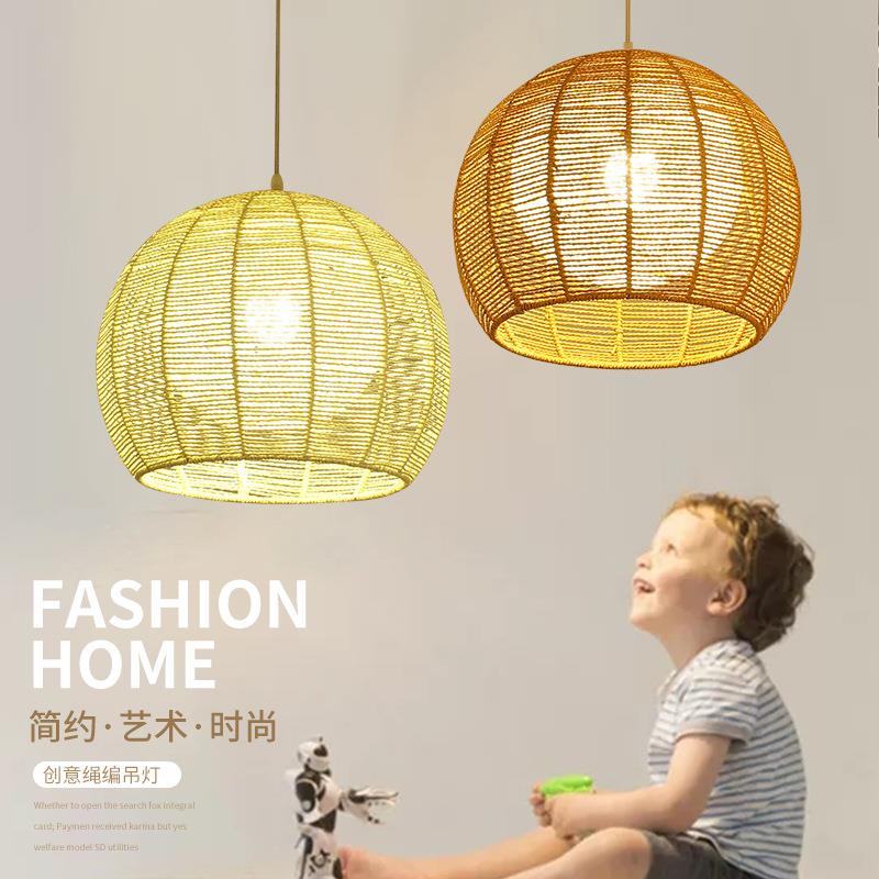 日式吊灯创意个性麻绳田园餐厅灯卧室客厅吧台民宿茶室圆形氛围灯