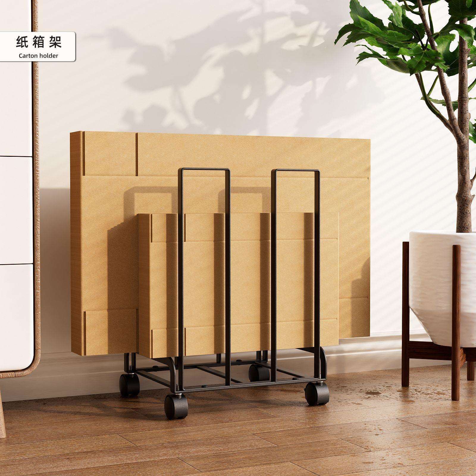 跨境带轮可移动纸箱收纳架铁艺杂物收纳推车家用仓库纸皮置物架
