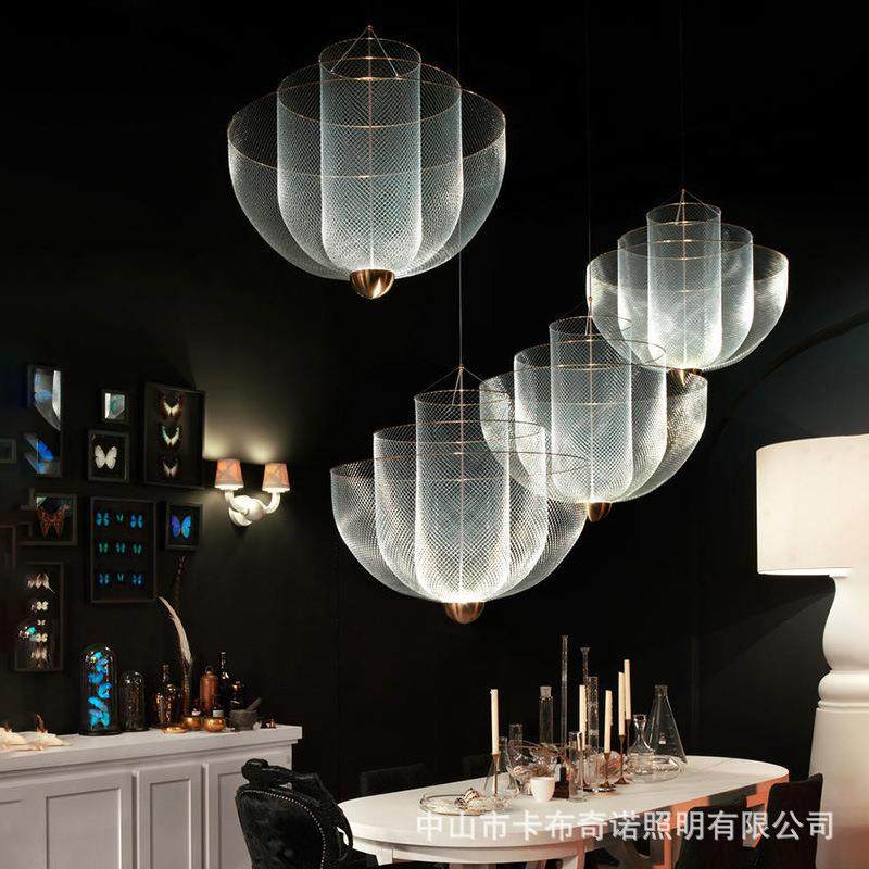 北欧设计师客厅灯餐厅网格艺术吊灯轻奢别墅楼梯工程店铺装饰灯具
