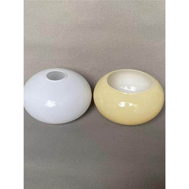 奶油风吊灯黄色白色亮面柿子玻璃灯罩外壳e27灯头孔台灯壁灯玻璃