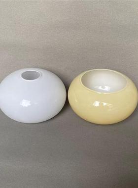 奶油风吊灯黄色白色亮面柿子玻璃灯罩外壳e27灯头孔台灯壁灯玻璃