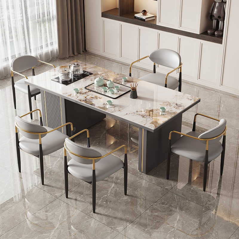 阳台轻奢岩板茶桌椅组合一桌五椅茶几办公室家用客厅现代简约茶台