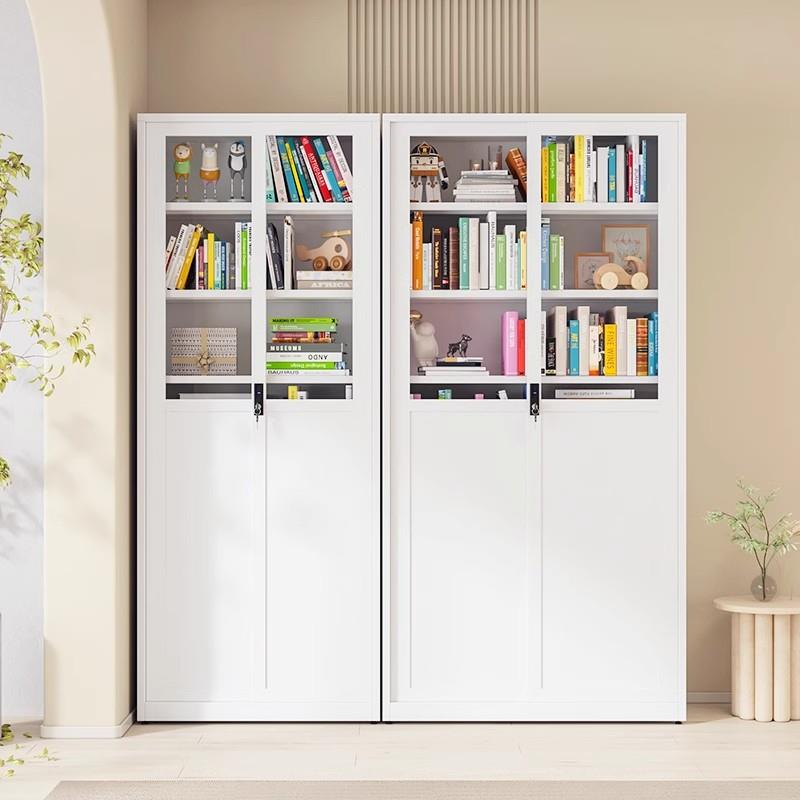 悦丽美居轻奢移门书柜推拉门玻璃门展示柜铁艺书架落地收纳柜带锁