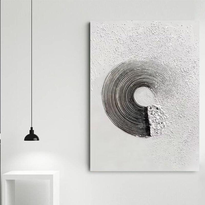 黑白极简手绘油画立体肌理客厅餐厅装饰画现代玄关走廊酒店无框画图片