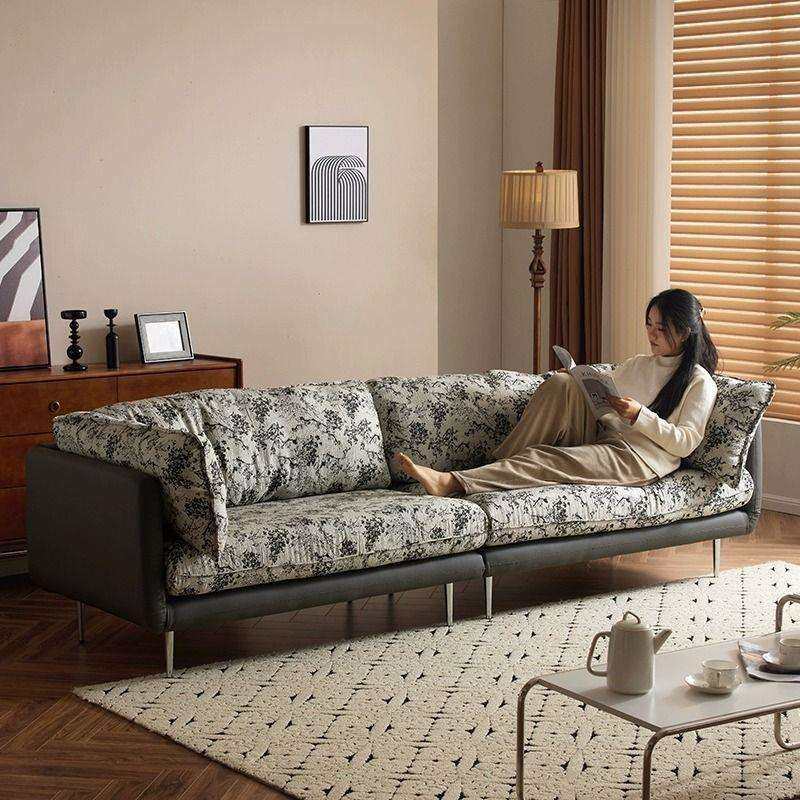 法式复古风黑色沙发小户型客厅水墨森林中古风布艺双三人直排沙发