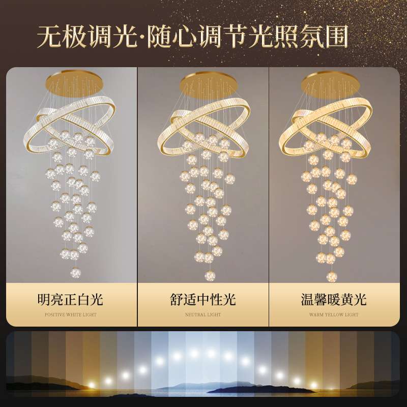 复式楼大吊灯2025新款现代简约轻奢大气水晶灯别墅挑空客厅灯吊灯