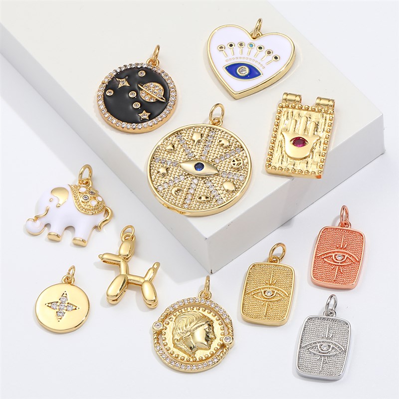 新品Evil Blue Eye Gold Color Diy Pendant Charms for Neckl fo