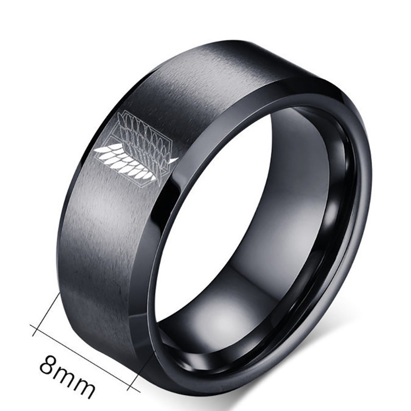 新品Anime Attack on Titan Black sliver Stainless Steel Ring