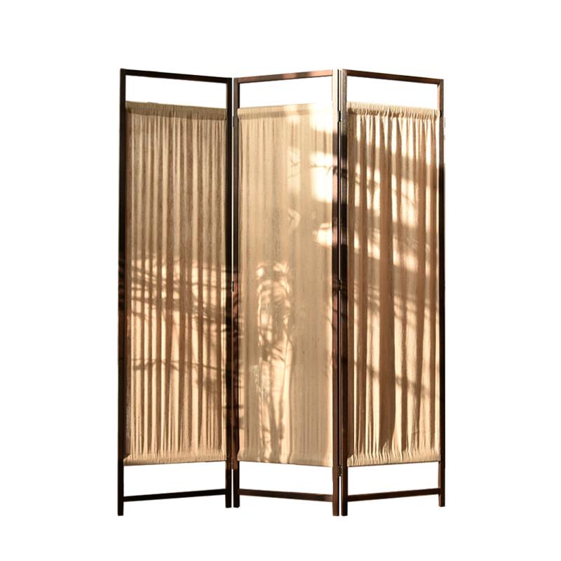 中式实木麻布屏风入户隔断复古风怀旧折屏餐厅酒店茶室茶楼玄新品