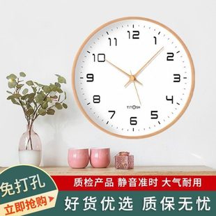 静音日式 厂促简约现钟表实木挂钟客厅家用时尚 时钟挂墙挂表
