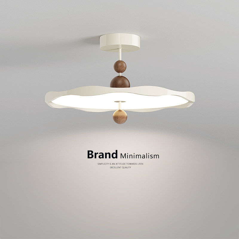 中古侘寂风卧室吊灯奶油风飞碟吸顶灯法式复古胡桃木纹色房间灯具