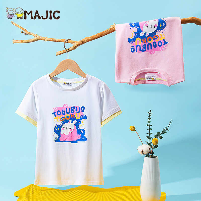 MAJIC玛吉卡男女童短袖t恤夏季新款可爱儿童半袖白色体恤卡通上衣