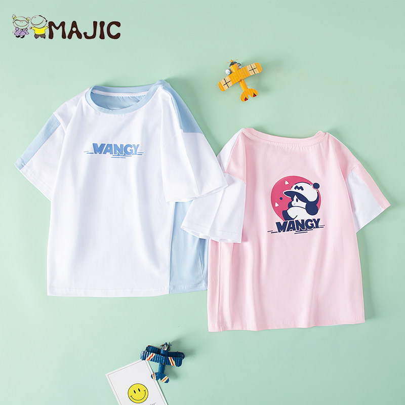 MAJIC玛吉卡2025新款女童吸汗短袖休闲圆领字母图案夏季上衣舒适