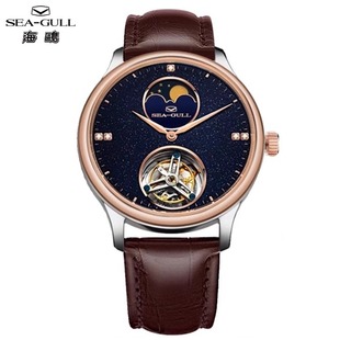 海鸥手表限量男士 砂金石月相18k金陀飞轮商务手动机械表男表7082V