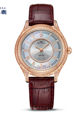 海鸥表女士自动机械手表时尚镶钻奢华复古贝母腕表719.17.1103L