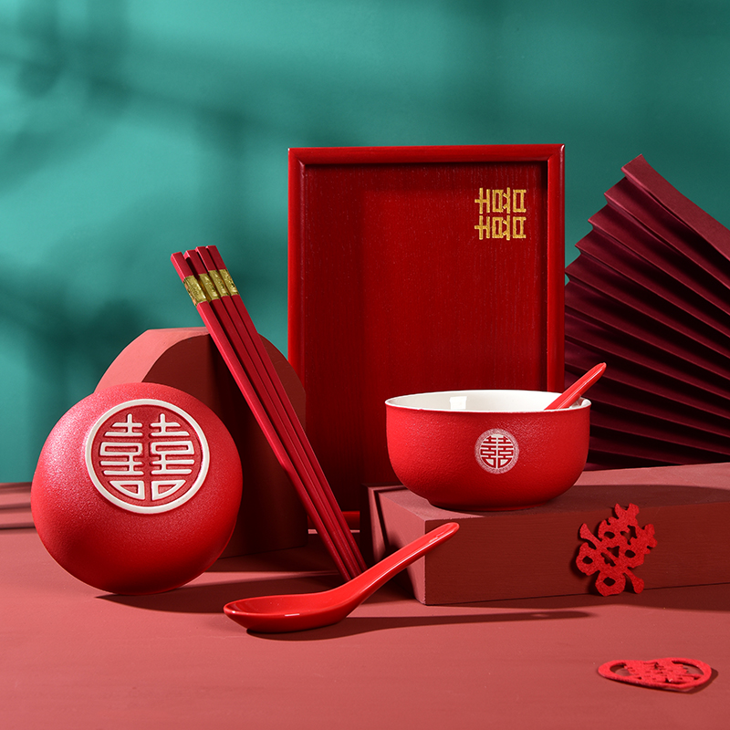 新品结婚敬茶杯套装喜碗改口喜杯婚庆用品大全红碗筷婚礼新娘陪嫁