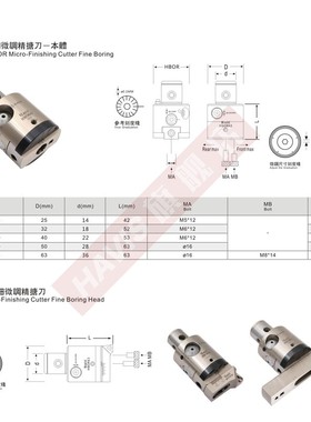 HBOR25 32 40 50 63极细微调精镗头五轴机数控0.002 2U高精密镗刀