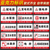 亚克力消防水泵房风机房配电房消防控制室有电危险警示牌强弱电间送风口排烟机房水电表井提示门牌标识牌定做
