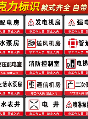 亚克力消防水泵房风机房配电房消防控制室有电危险警示牌强弱电间送风口排烟机房水电表井提示门牌标识牌定做