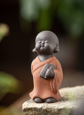 速发创意紫号小和尚饰意人物可爱小砂沙弥桌面装禅品微景观造景摆