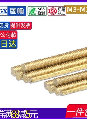 速发黄铜全螺纹牙条1米螺丝杆牙棒大全M4M5M6M8M60M12M14111MM8M2