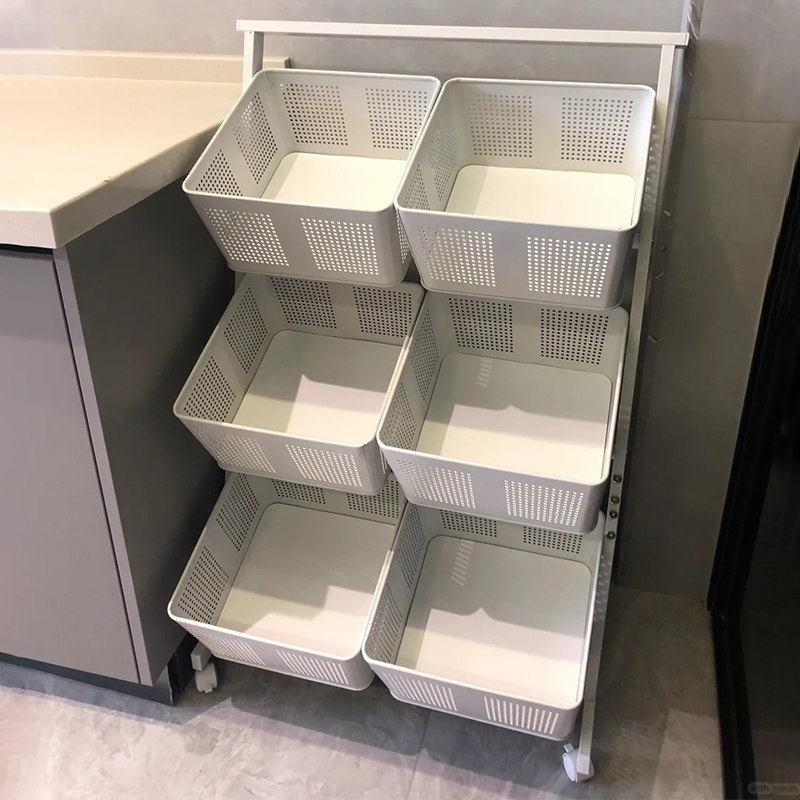 速发厨房菜篮小置物架落地多层家用子推车零食收纳筐果蔬菜架子物