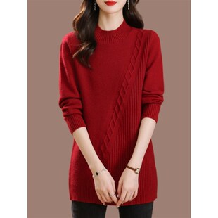 速发中年妈妈装长季加厚衫中冬款毛底裙半高领宽松针织打衣衫