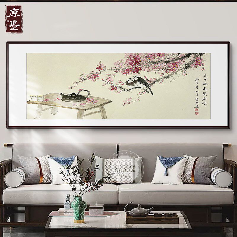 速发纯手绘国画新中式禅意花鸟挂画中国风复古壁画书房客厅卧室装