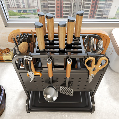 速发置锈钢一体刀架厨房不物架菜板刀架菜刀筷子架具收纳架