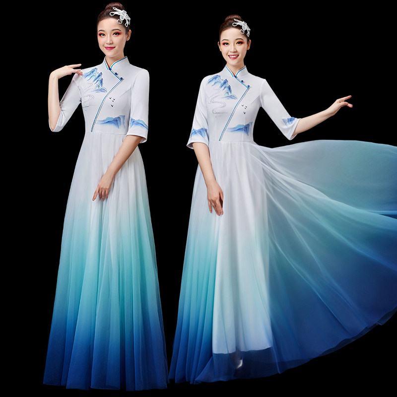 速发新款舞场舞大摆裙演出持开主服人歌伴舞合唱舞台疆舞蹈服装
