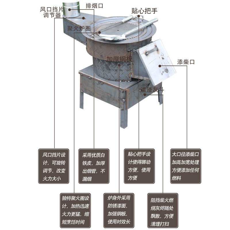 现货速发户外柴火炉农村家用取暖炉野餐炉具柴火灶炉烧劈柴炉子家